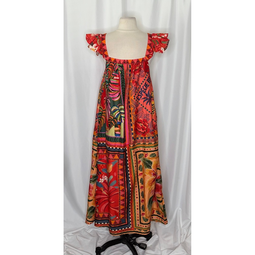Anthropologie FARM RIO Mosaic Midi Dress Cotton Pockets Colorful Tropical Medium - Picture 10 of 15